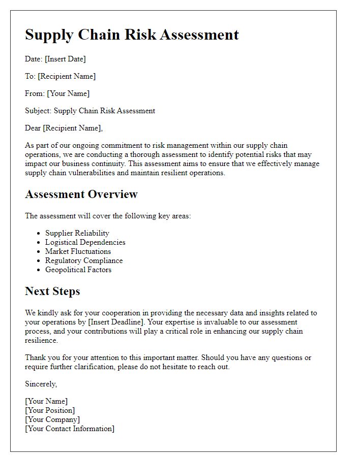 Letter template of Supply Chain Risk Assessment