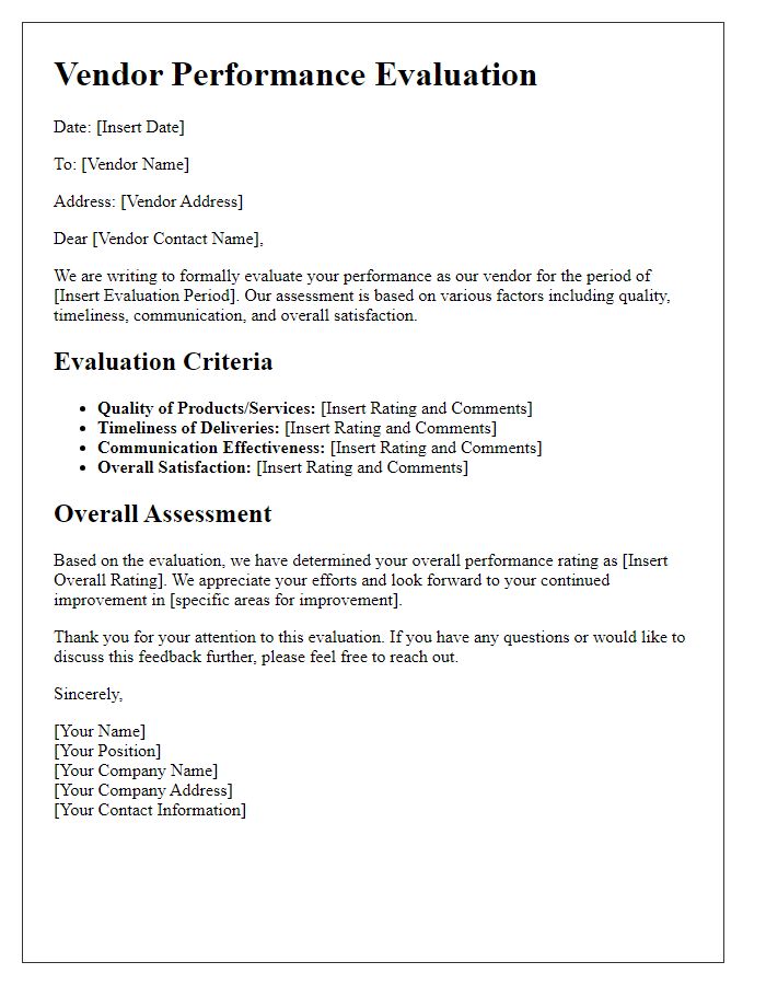 Letter template of Vendor Performance Evaluation