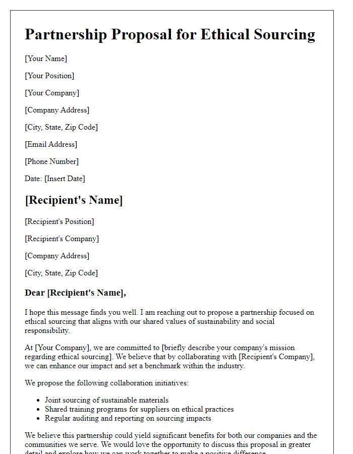 Letter template of ethical sourcing partnership proposal