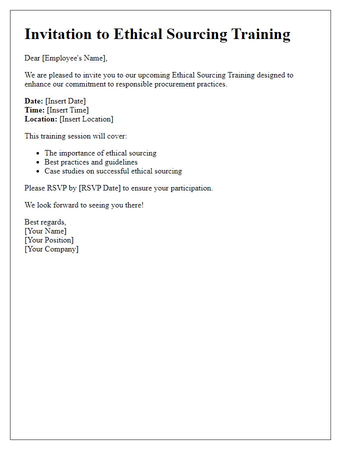 Letter template of ethical sourcing training invitation