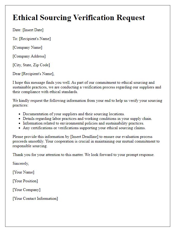 Letter template of ethical sourcing verification request