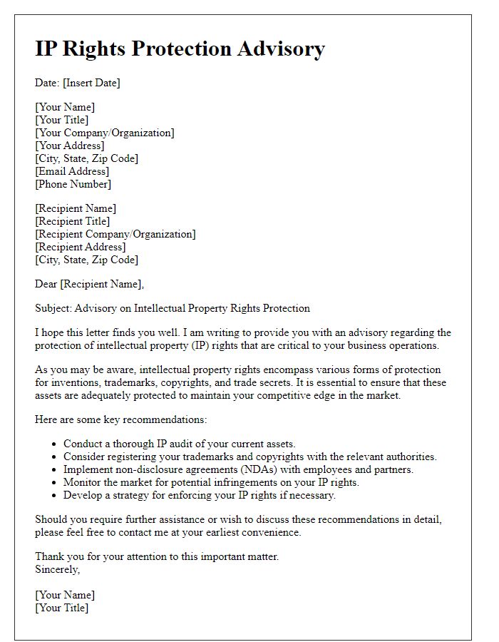 Letter template of IP rights protection advisory