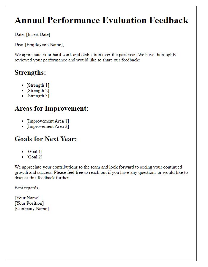 Letter template of annual performance evaluation feedback