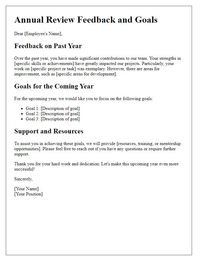 Letter template of annual review feedback and goals