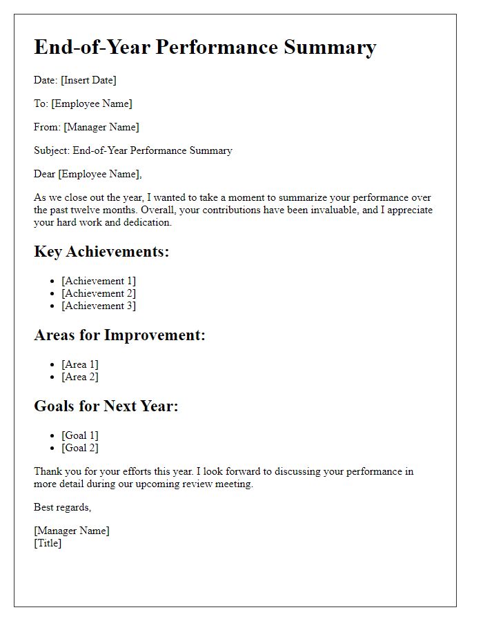 Letter template of end-of-year performance summary