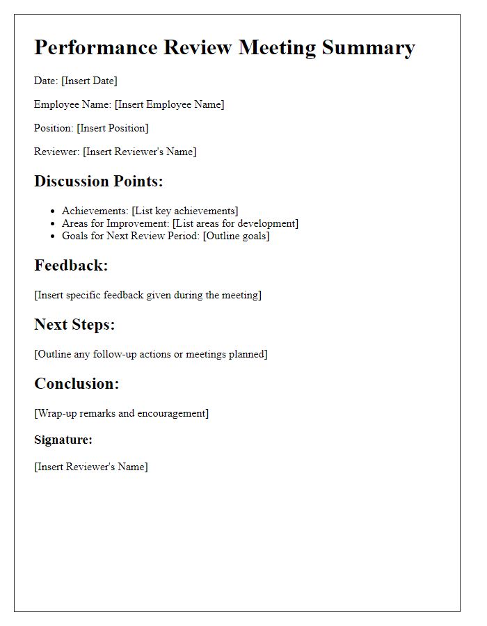 Letter template of performance review meeting summary