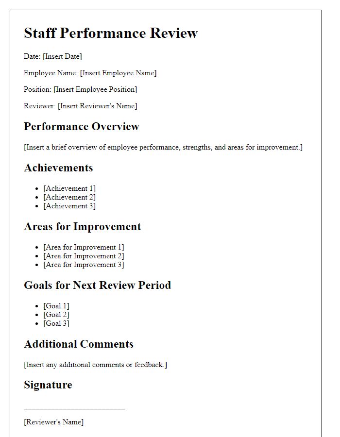 Letter template of staff review and feedback