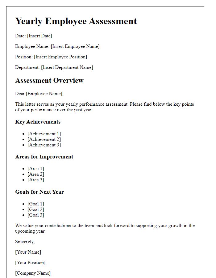 Letter template of yearly employee assessment