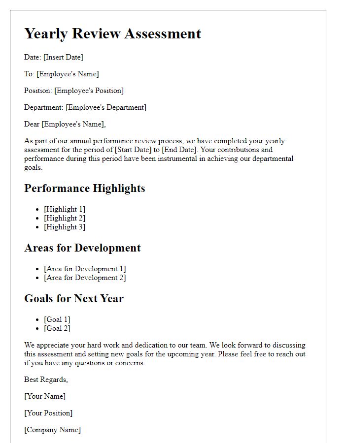 Letter template of yearly review assessment