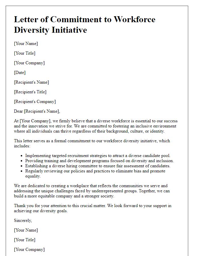 Letter template of commitment to workforce diversity initiative