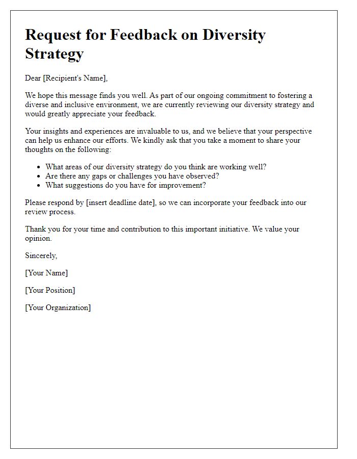 Letter template of feedback request regarding diversity strategy