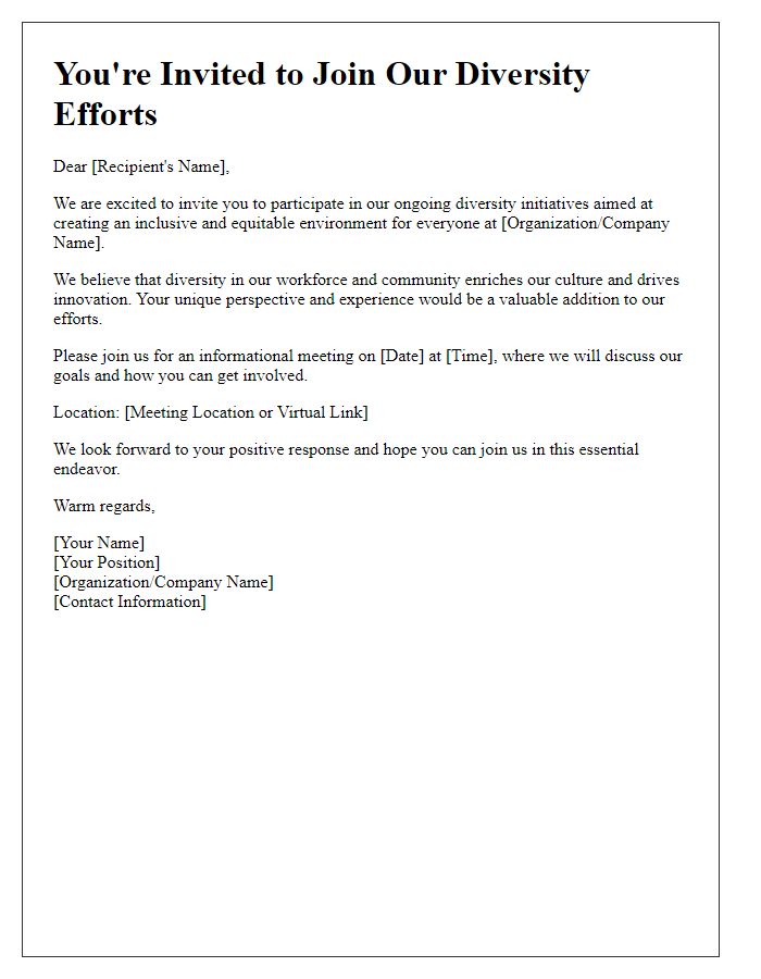 Letter template of invitation to join diversity efforts