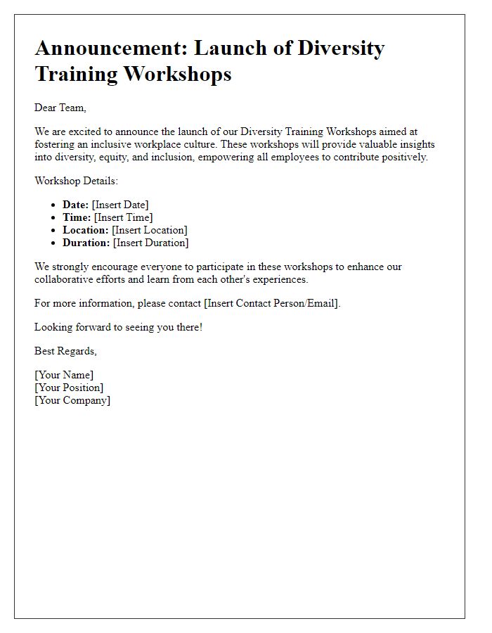 Letter template of launch for diversity training workshops