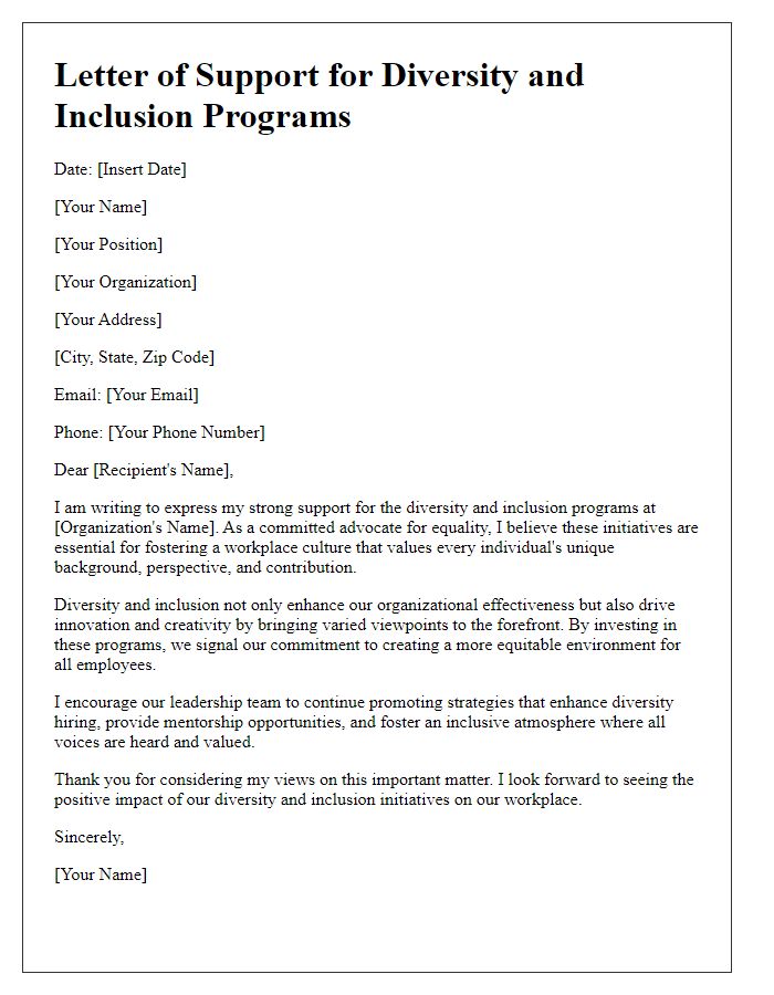 Letter template of support for diversity and inclusion programs