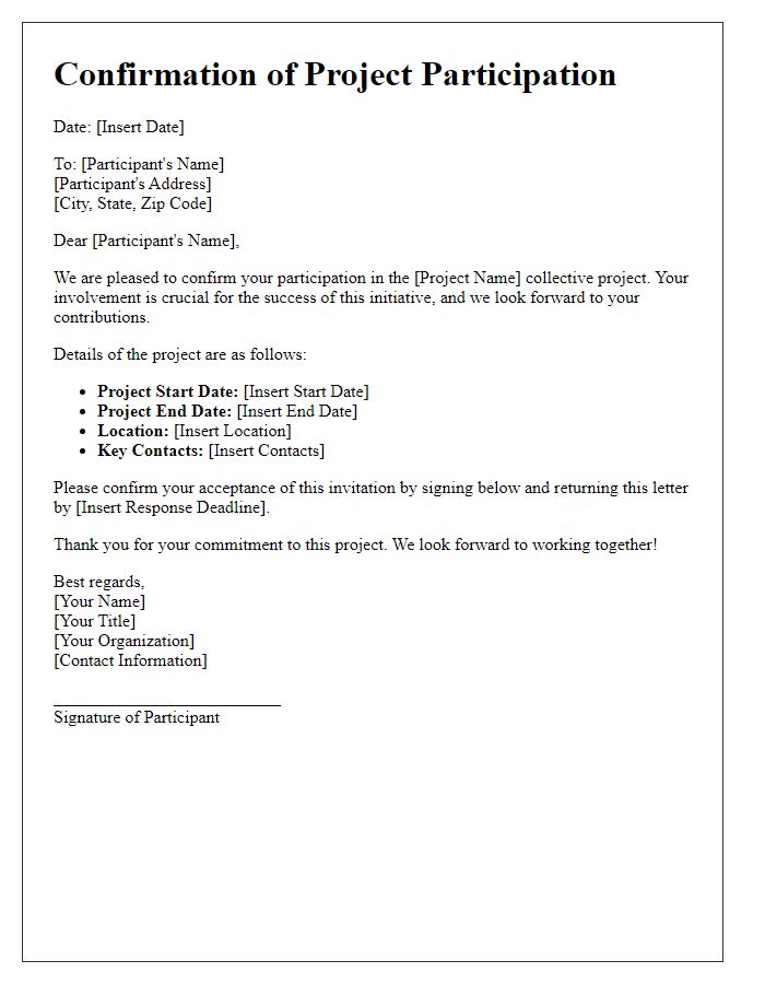 Letter template of confirmation for collective project participation