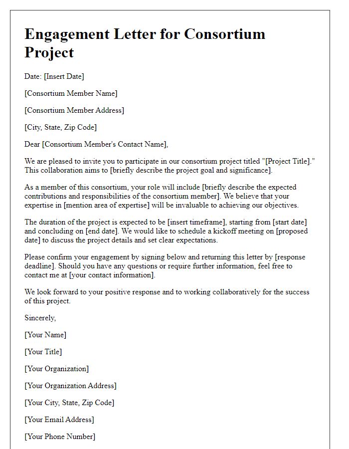 Letter template of engagement for consortium project