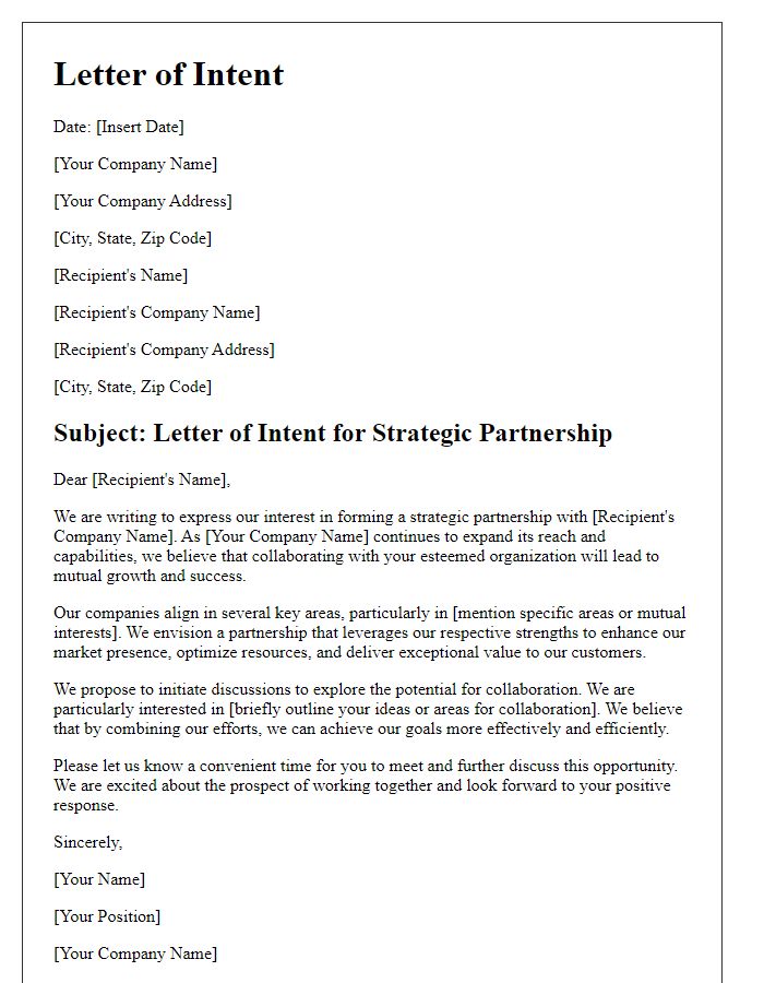 Letter template of intent for strategic partnership