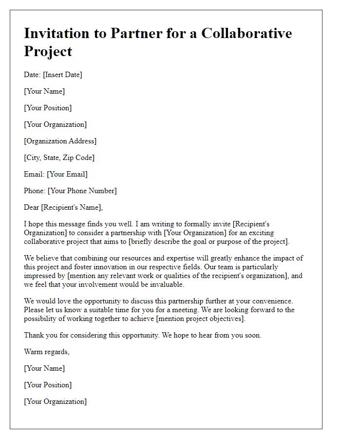 Letter template of partnership invitation for collaborative project