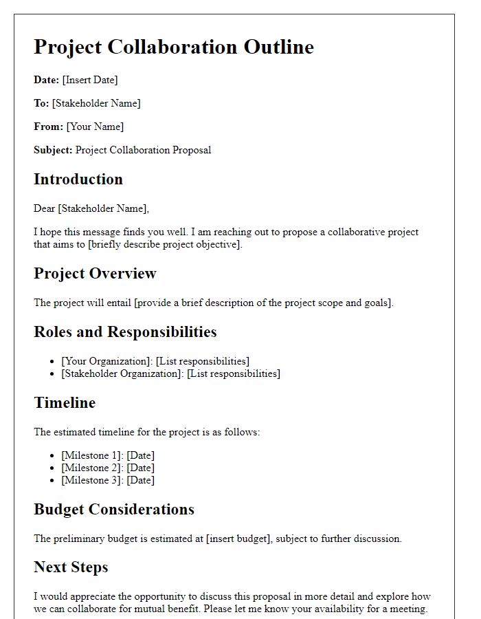 Letter template of project collaboration outline for stakeholders