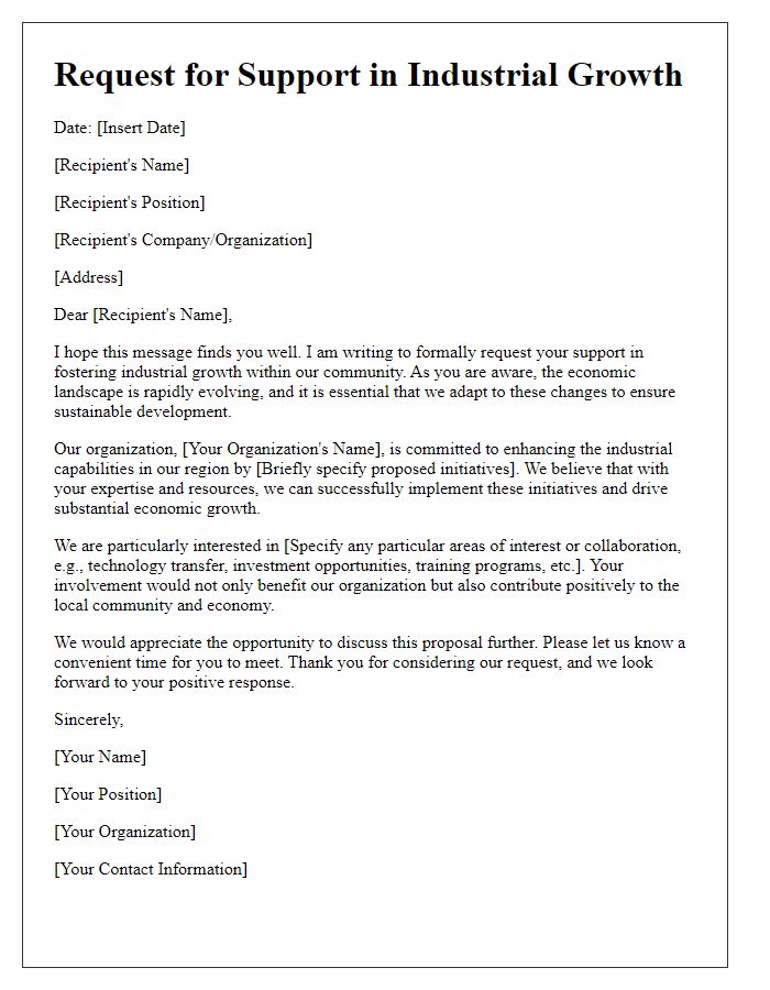 Letter template of industrial growth request