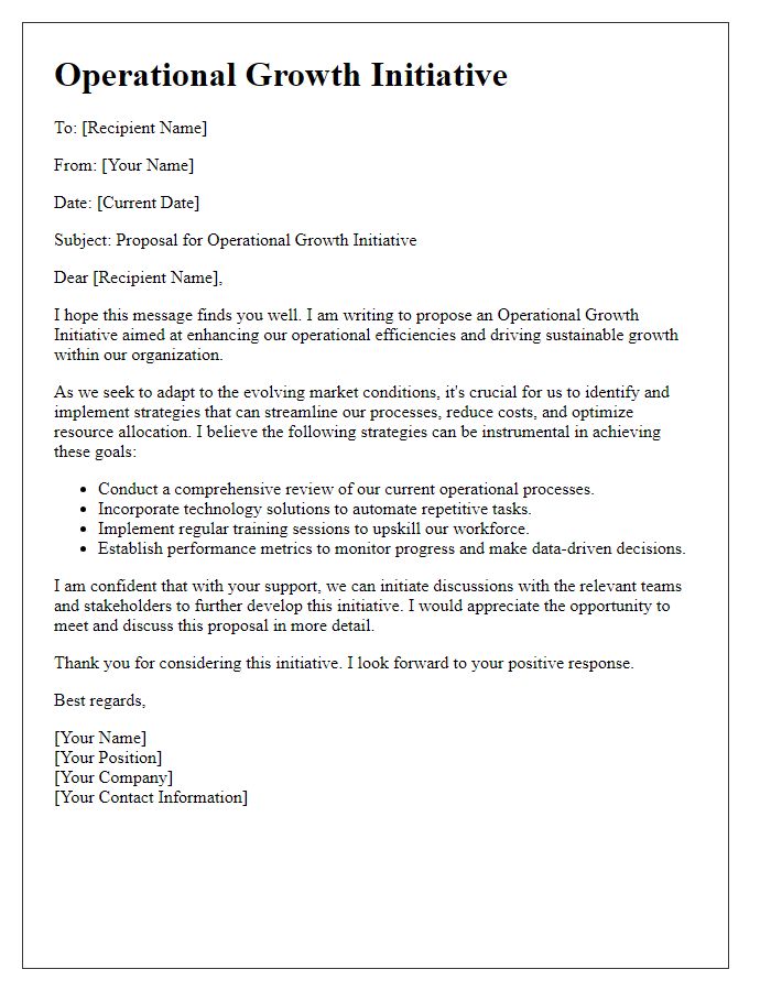 Letter template of operational growth initiative