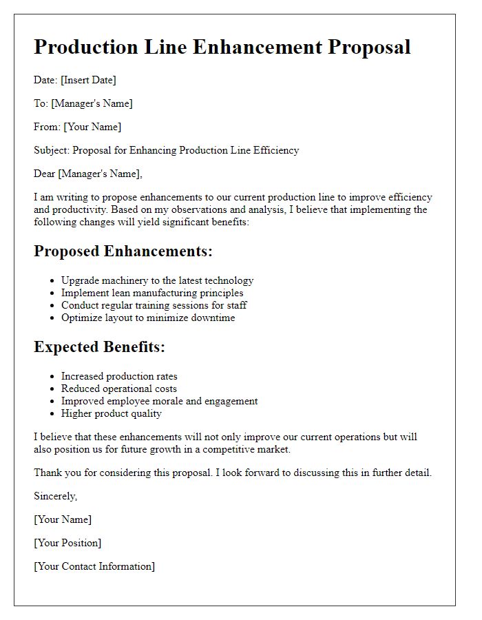 Letter template of production line enhancement proposal