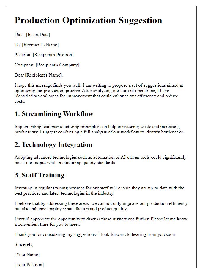 Letter template of production optimization suggestion