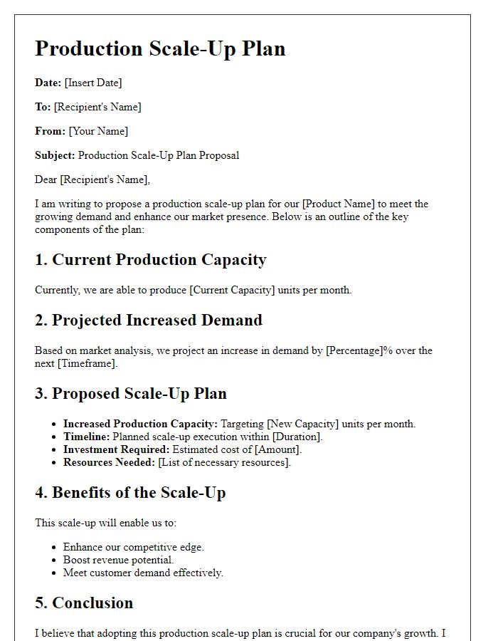 Letter template of production scale-up plan