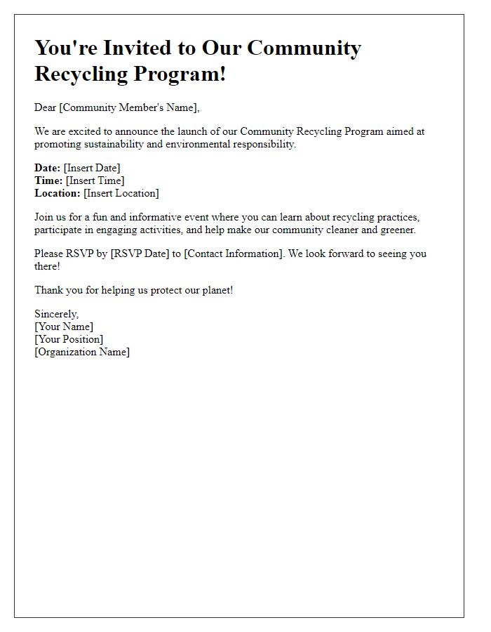 Letter template of Community Recycling Program Invitation