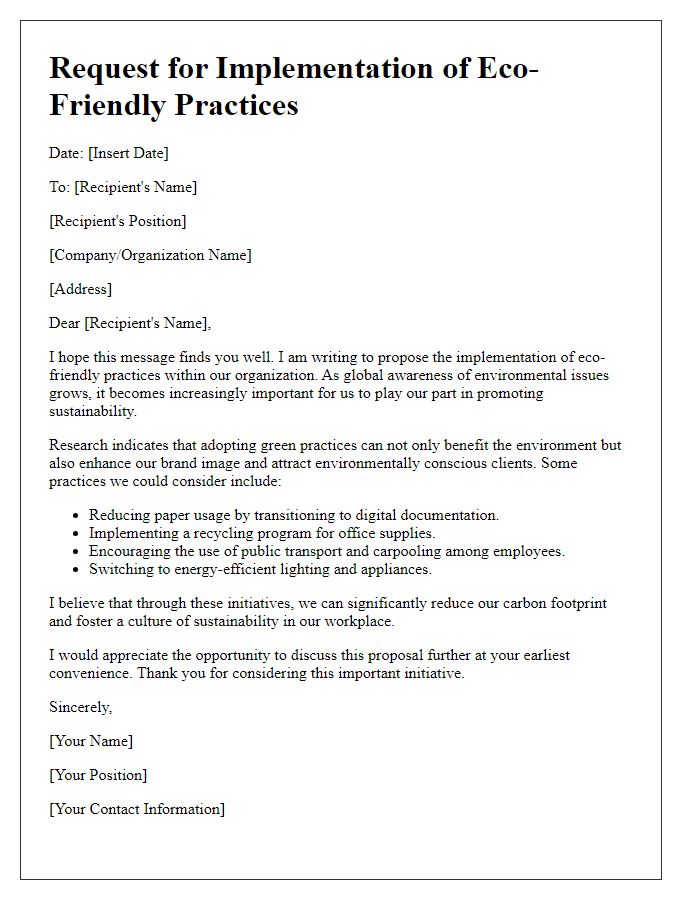 Letter template of Eco-Friendly Practices Request