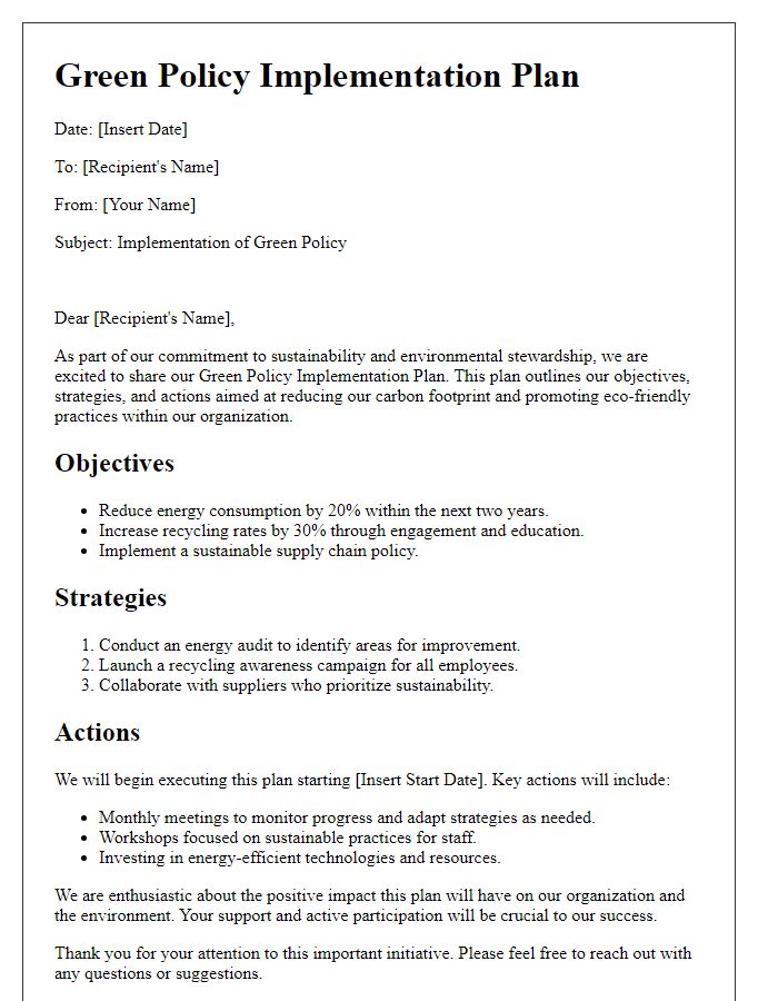 Letter template of Green Policy Implementation Plan