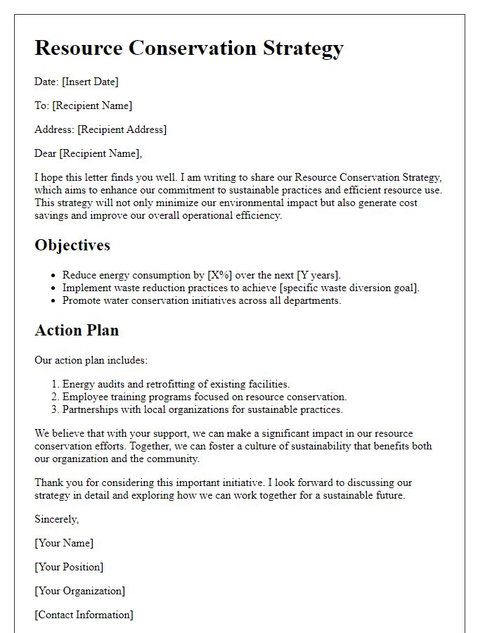 Letter template of Resource Conservation Strategy