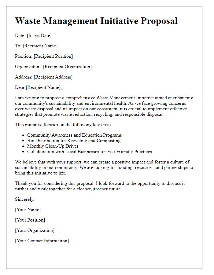 Letter template of Waste Management Initiative Proposal