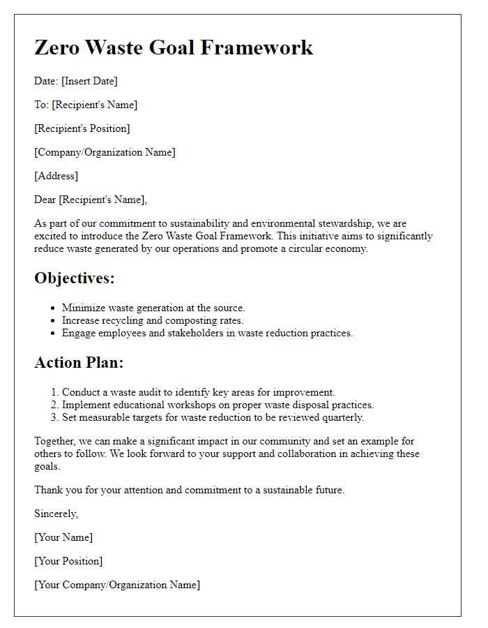 Letter template of Zero Waste Goal Framework