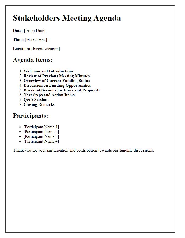 Letter template of stakeholders meeting agenda for funding discussions