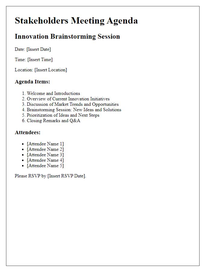 Letter template of stakeholders meeting agenda for innovation brainstorming