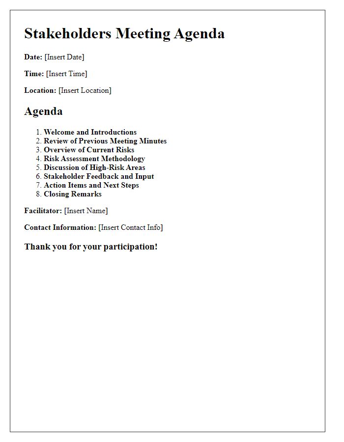 Letter template of stakeholders meeting agenda for risk assessment