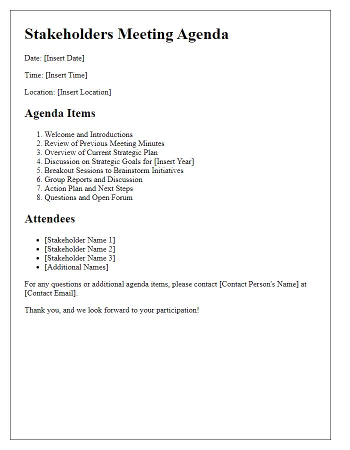 Letter template of stakeholders meeting agenda for strategic planning