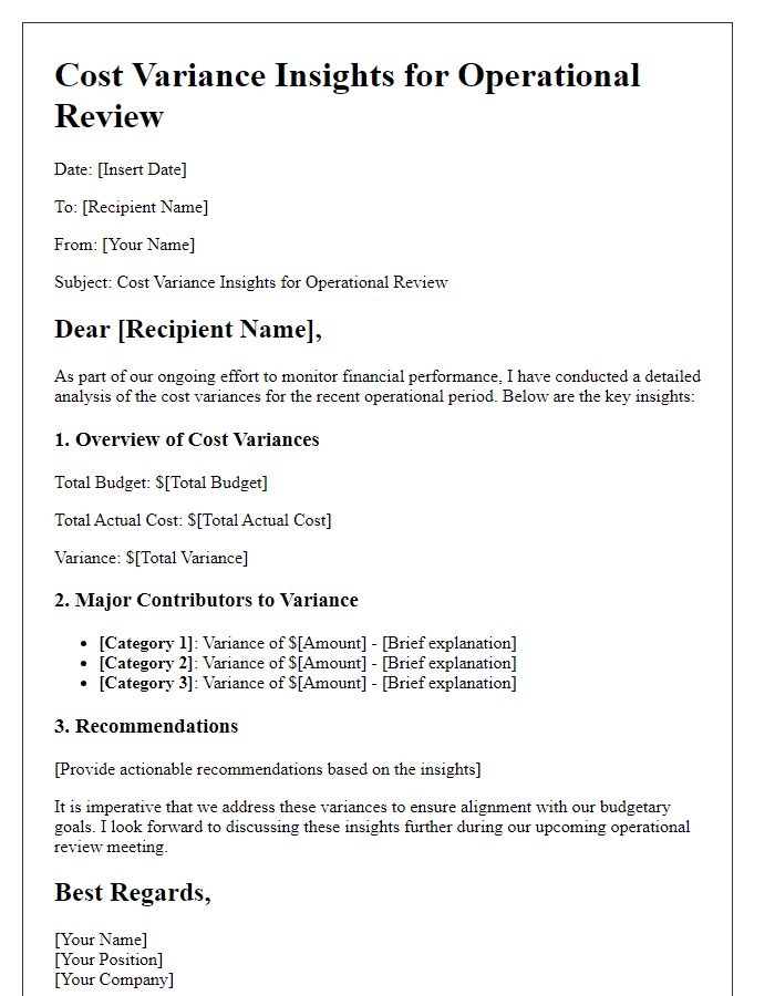 Letter template of cost variance insights for operational review