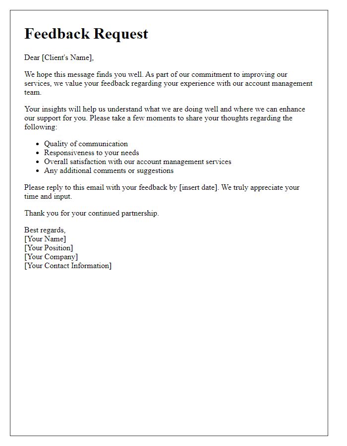 Letter template of client account management feedback request