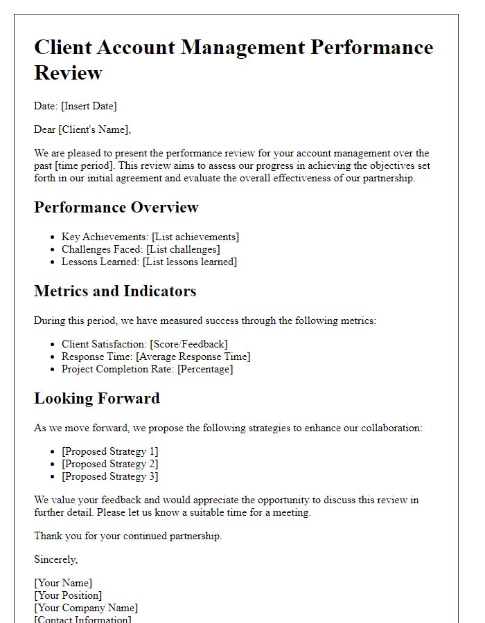 Letter template of client account management performance review