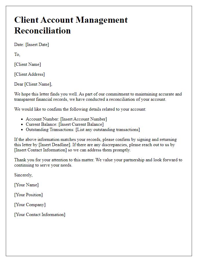 Letter template of client account management reconciliation