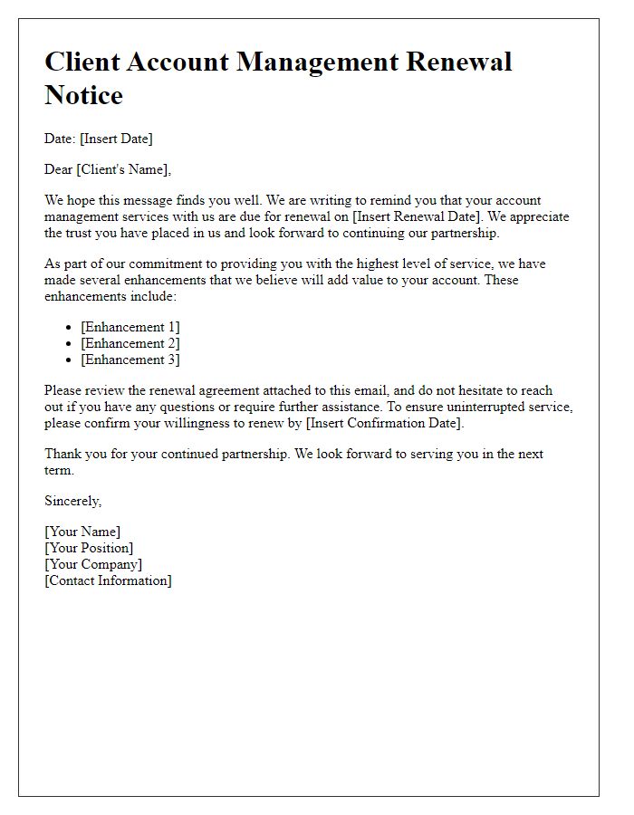 Letter template of client account management renewal
