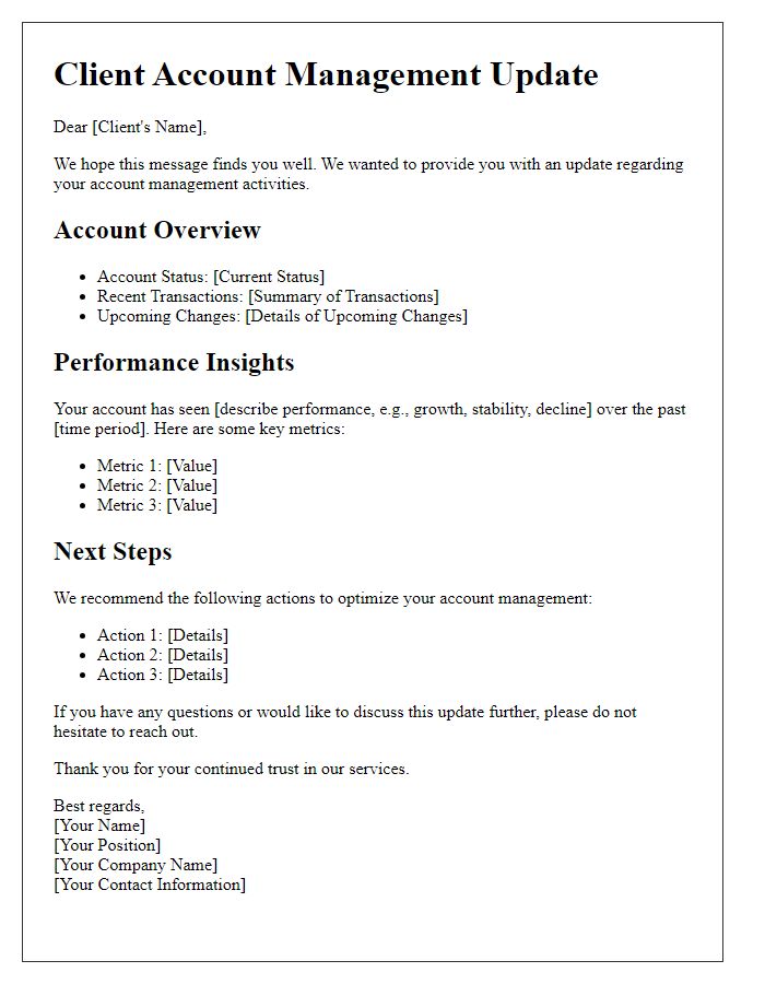 Letter template of client account management update