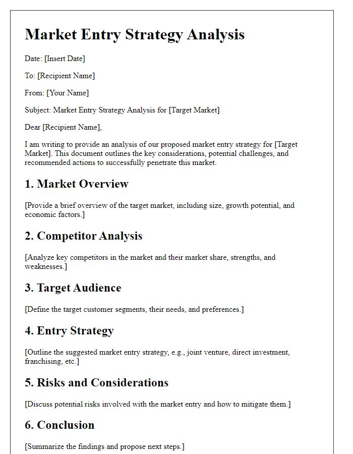 Letter template of market entry strategy analysis