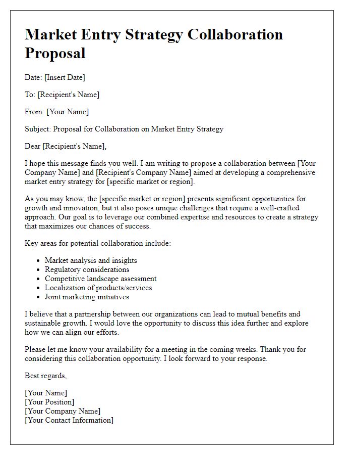 Letter template of market entry strategy collaboration