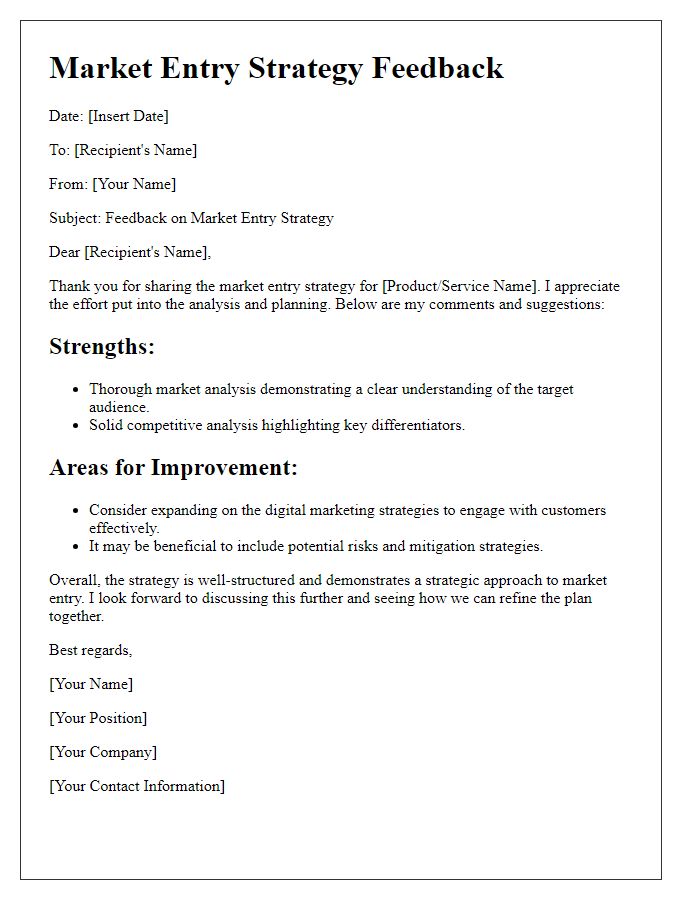 Letter template of market entry strategy feedback