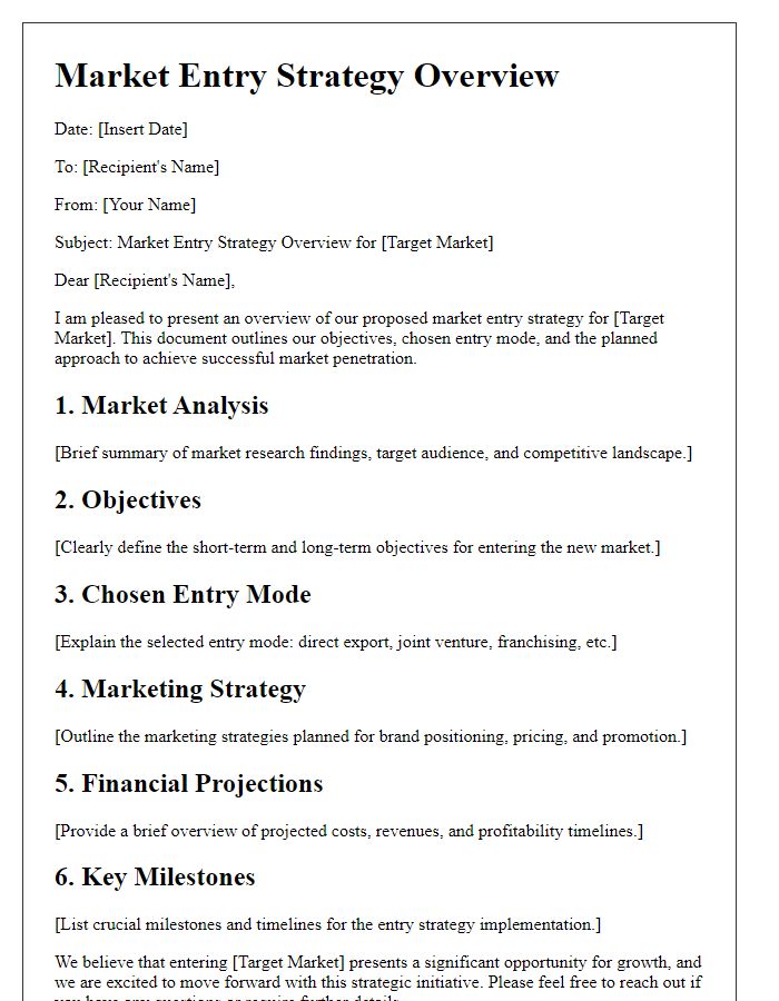 Letter template of market entry strategy overview