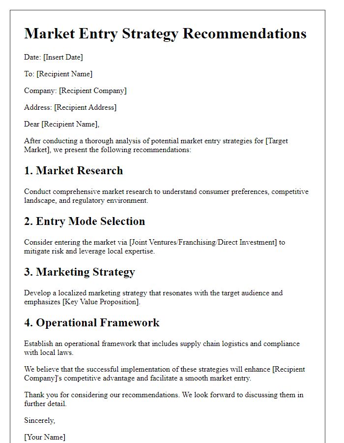 Letter template of market entry strategy recommendations