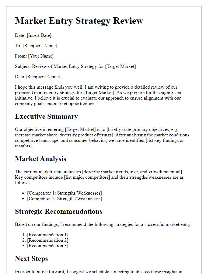 Letter template of market entry strategy review